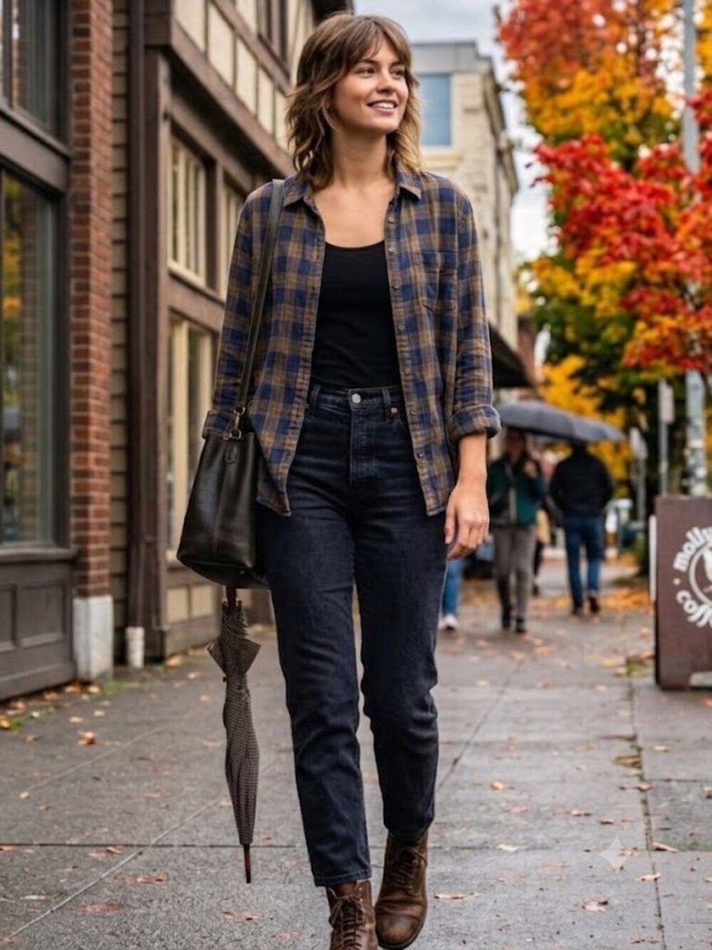 XiRENA Blue and Brown Plaid Button-Down Shirt